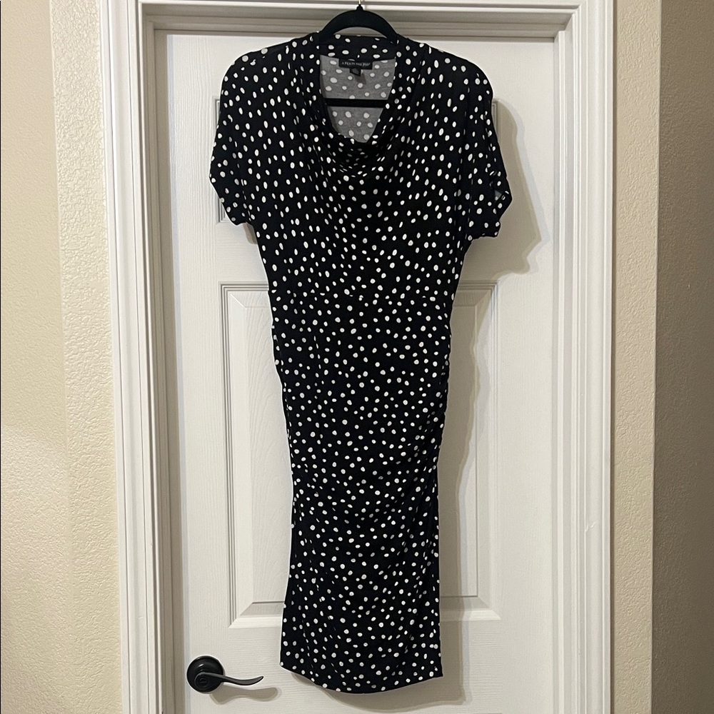 A Pea in the Pod Black and White Dotted Midi Dress